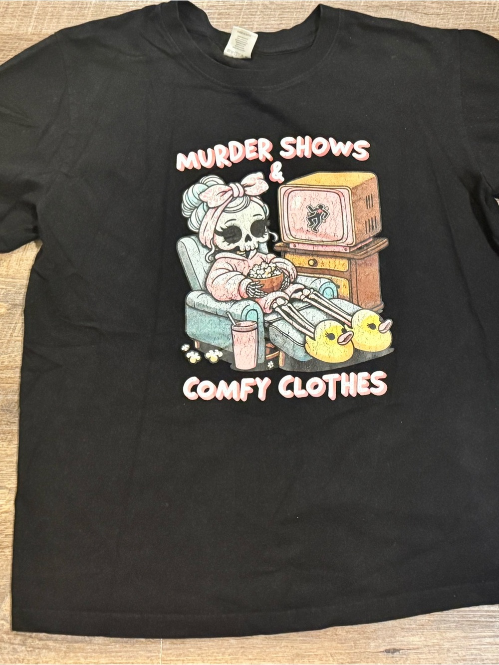 Black Graphic Tee - "Murder Shows & Comfy Clothes"